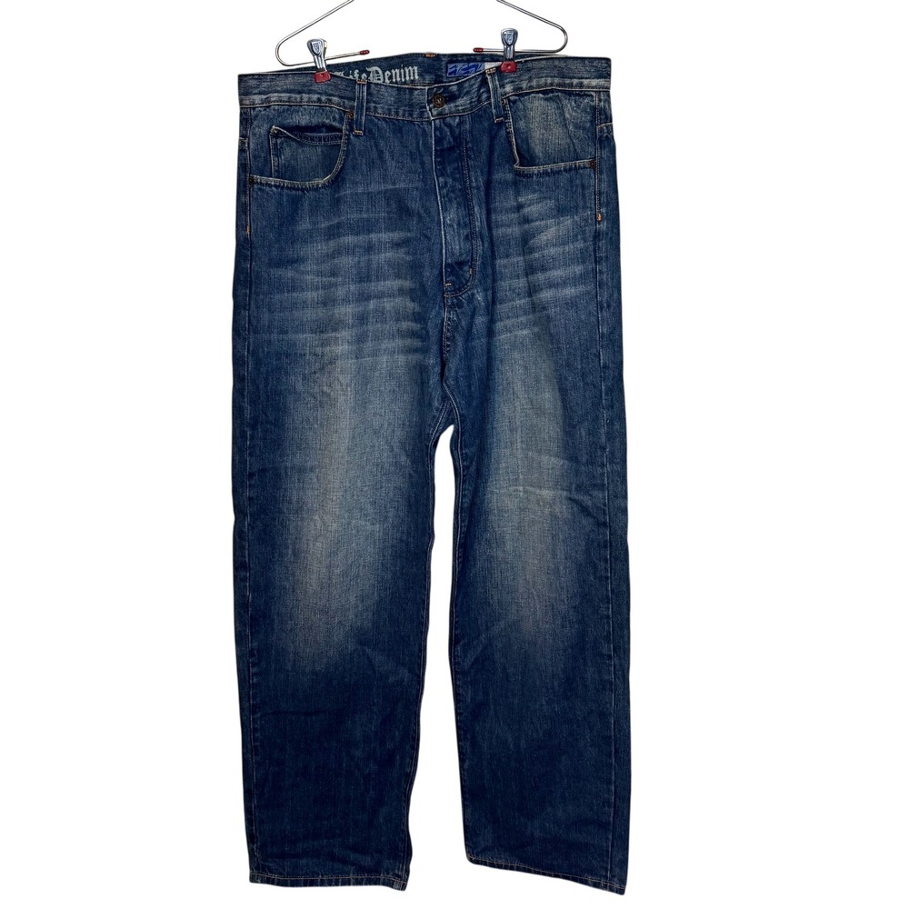 Azzure Mens Jeans Vtg Embellished Pockets‎ Denim Loose Fit Streetwear Blue 40X34